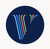 Dark blue circular vrbo logo with a stylized multicolor letter V in blue, orange, and green lines.