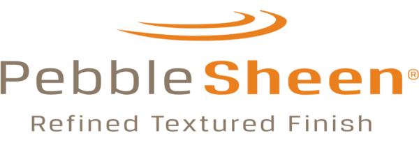 A logo for pebble sheen refined textured finish