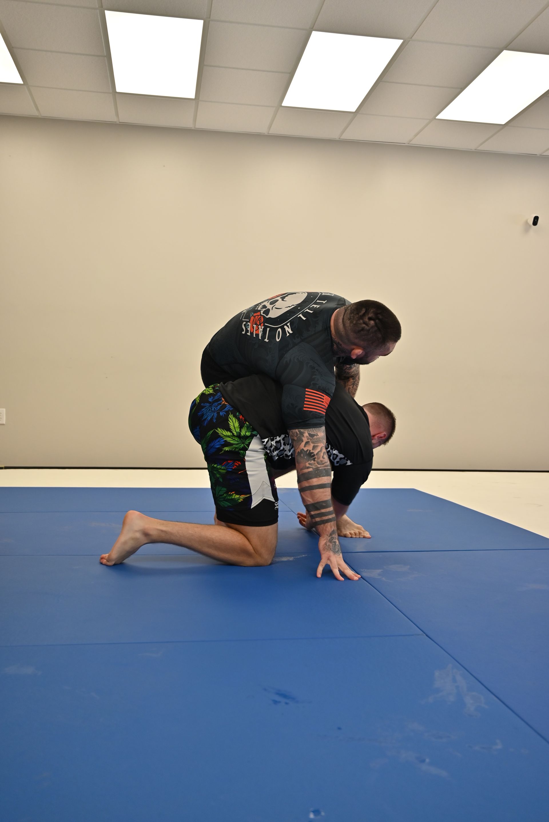 Adult students drilling Brazilian Jiu-Jitsu techniques at B-52 Jiu-Jitsu Academy in Perry, GA for fitness and stress relief