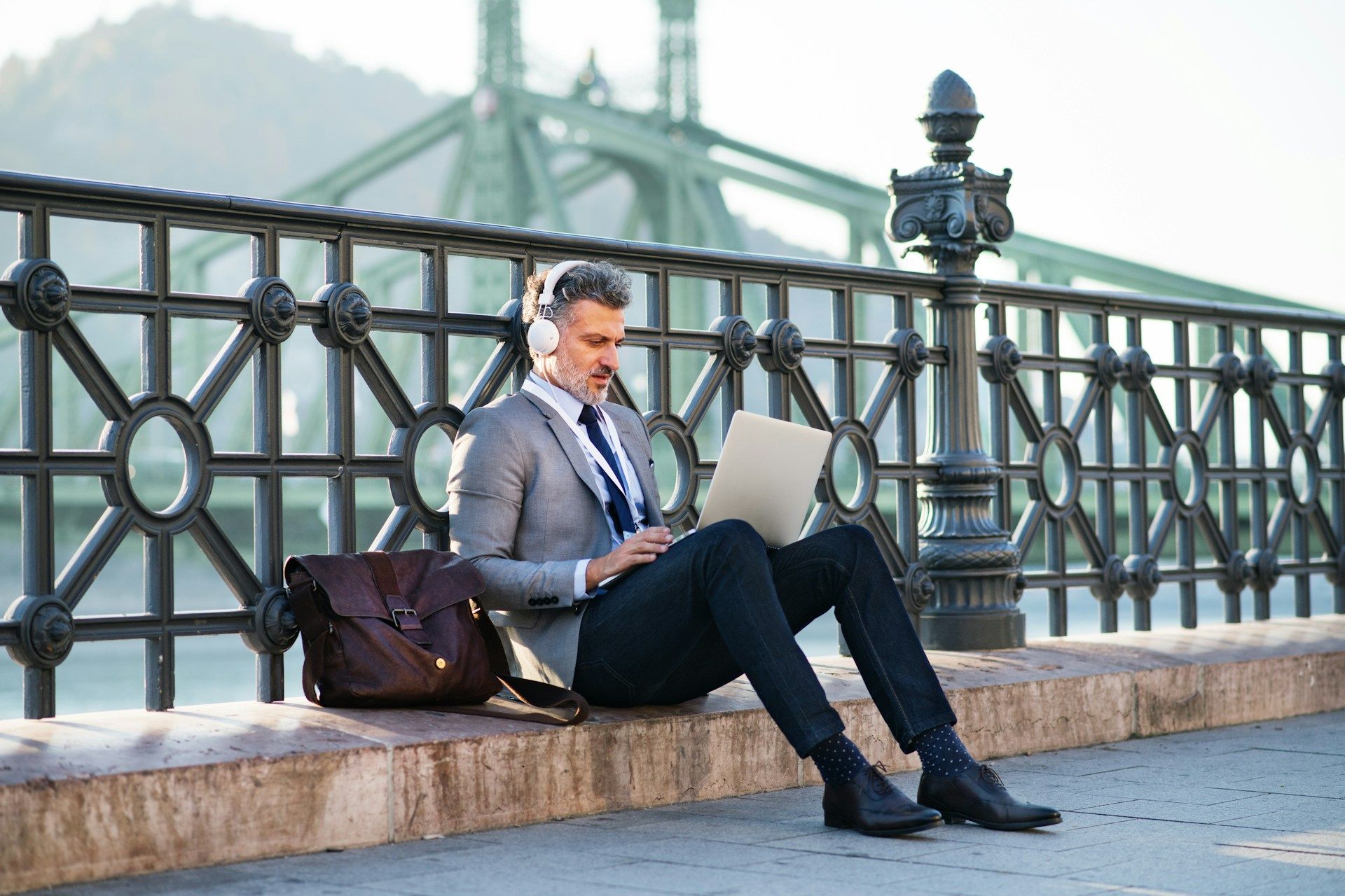 businessman sitting doing Google Adwords