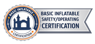 Basic Inflatable Safety/Operation Certification badge with blue ribbon and seal icon