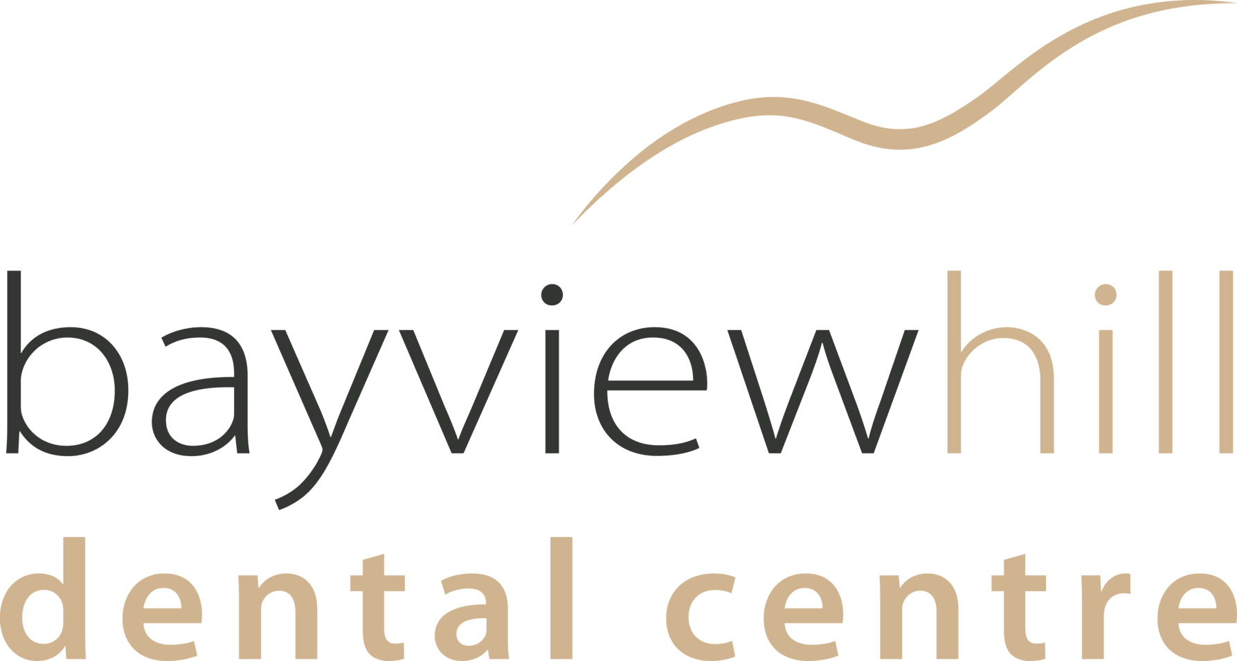 The logo for bayview hill dental centre has a wave on it.