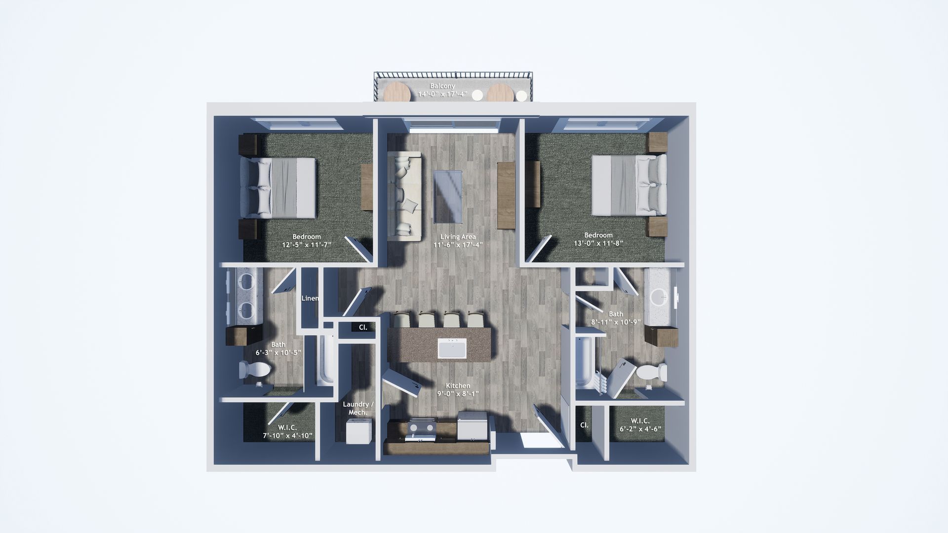two bedroom floor plan 3