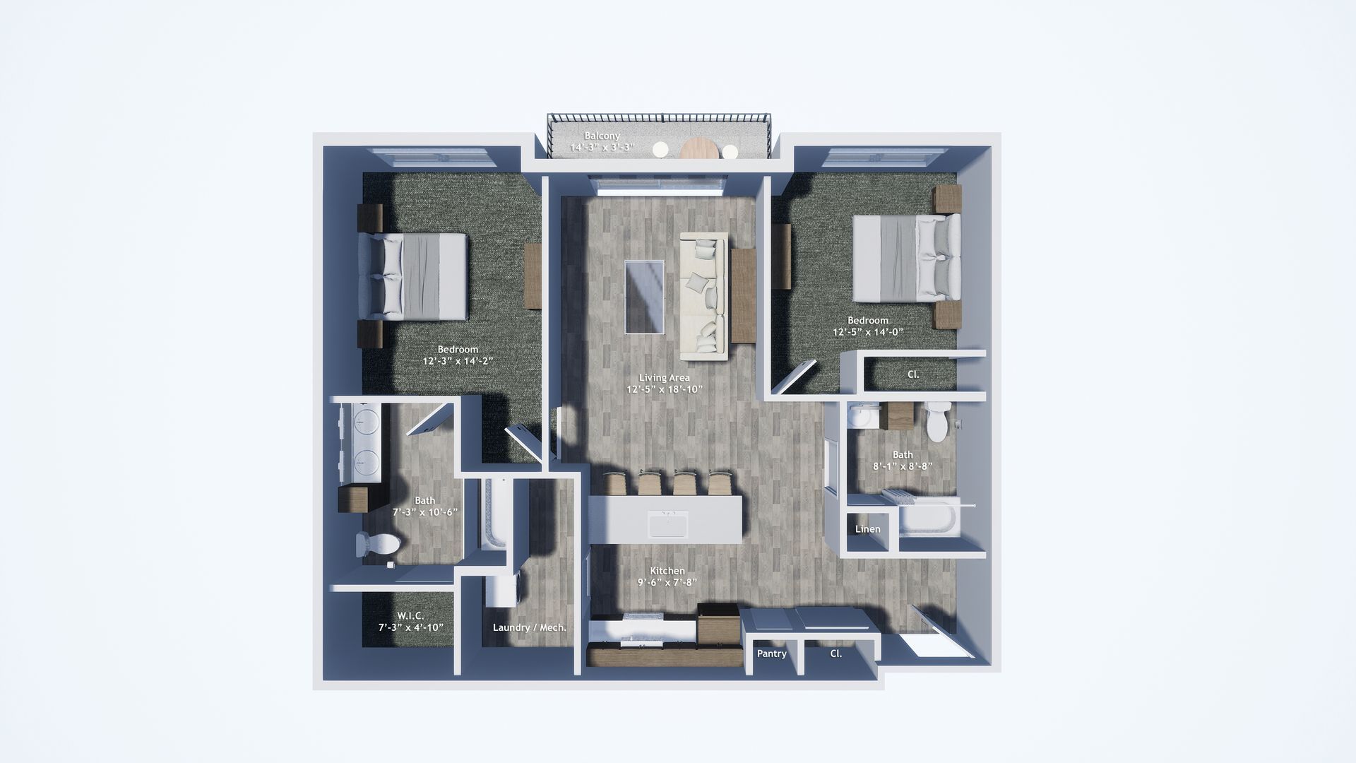 two bedroom floor plan 2