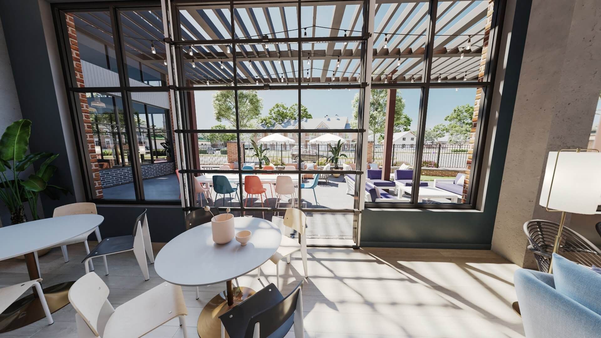 HERE Tuscaloosa Sky Lounge with Floor to Ceiling Windows.