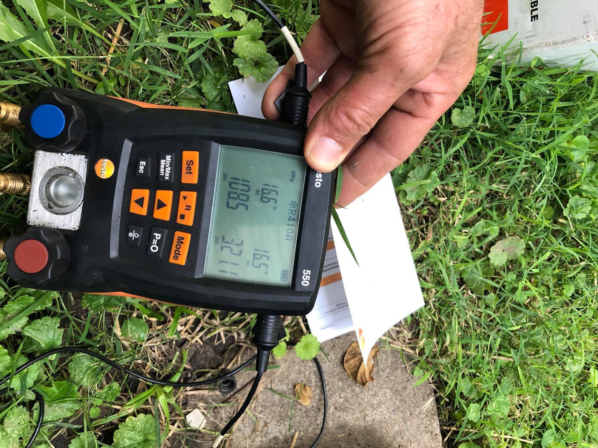 HVAC digital refrigerant pressure gauge used for AC system diagnostics