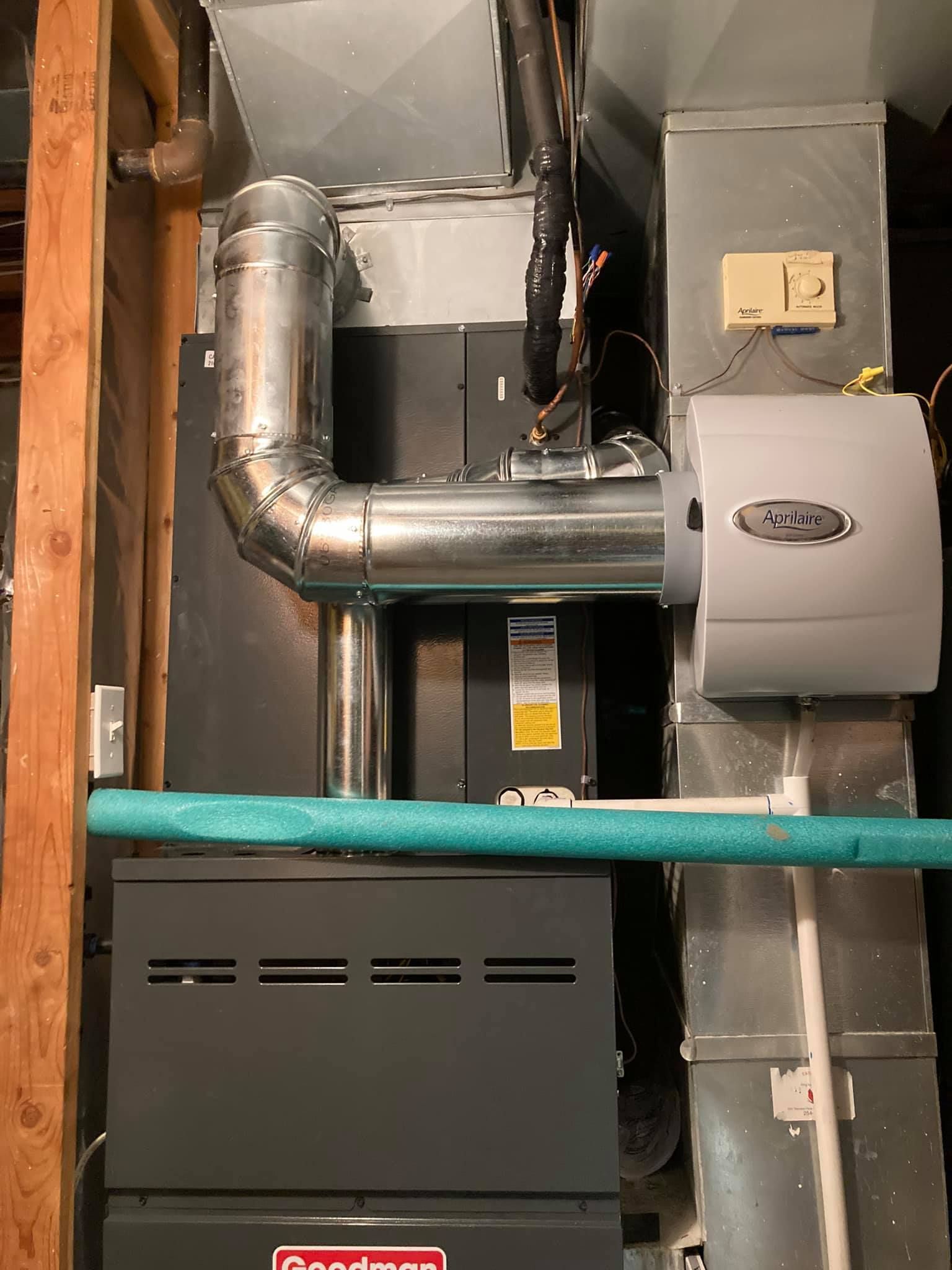 Goodman furnace with Aprilaire humidifier and updated ductwork installation