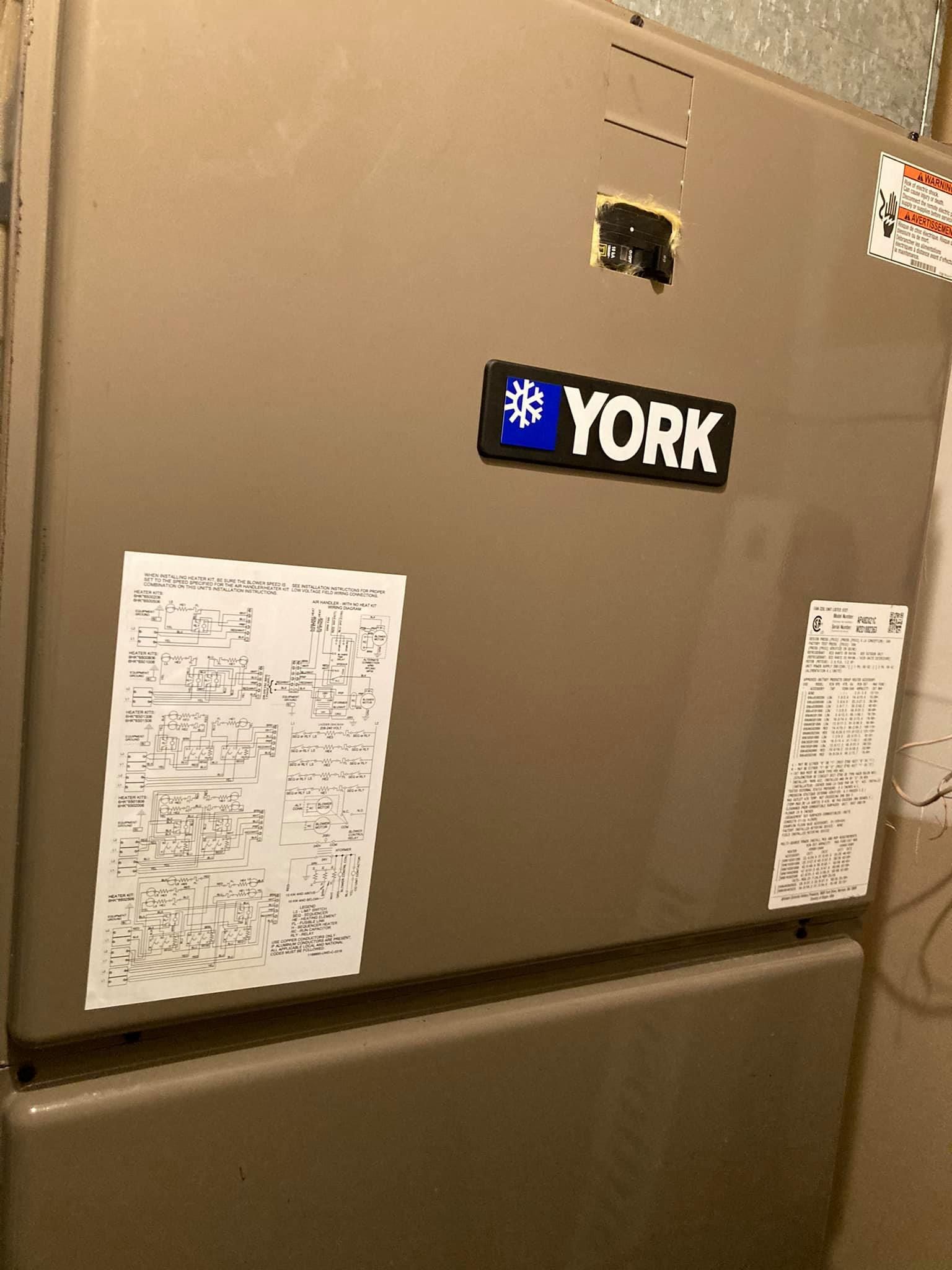 York indoor HVAC unit with wiring diagram for heating and cooling system