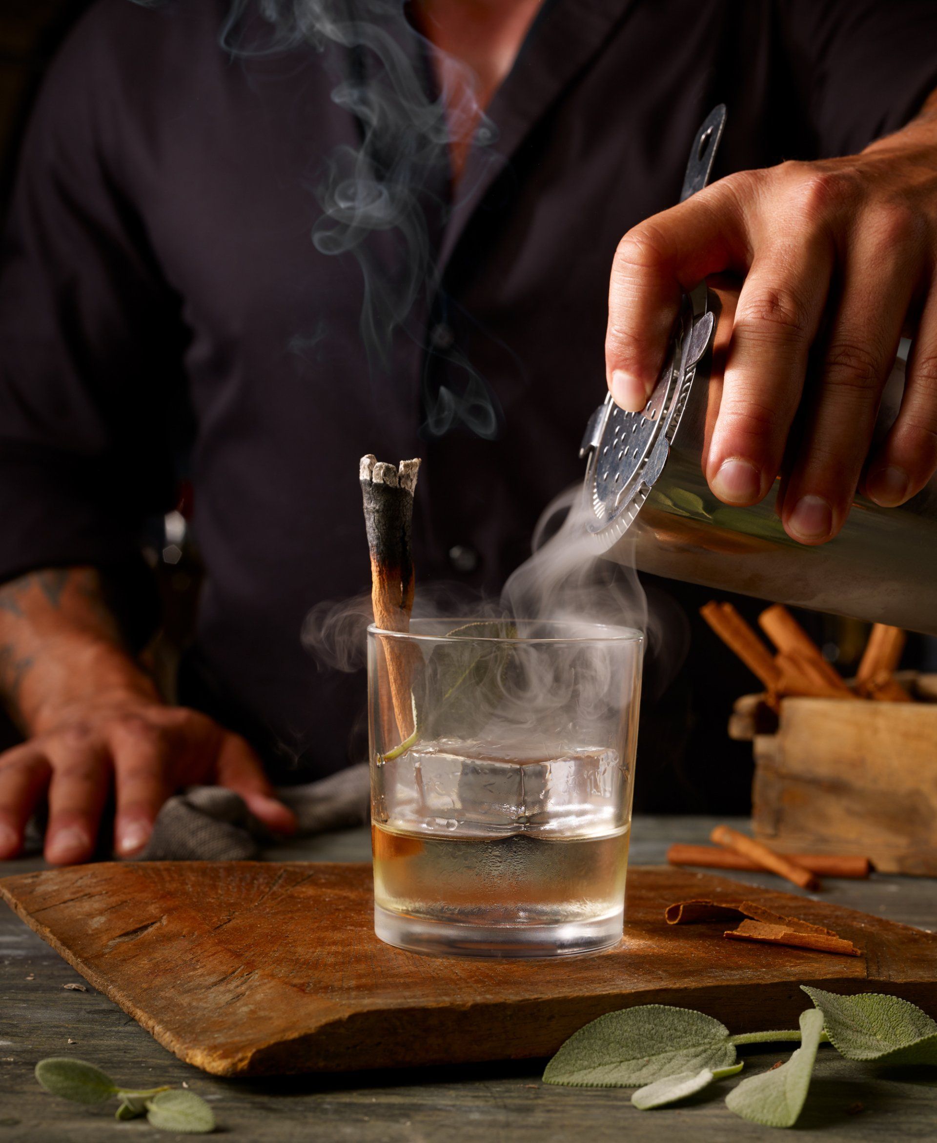 Food Photographer Rusty Hill Smoked Cocktail Pour