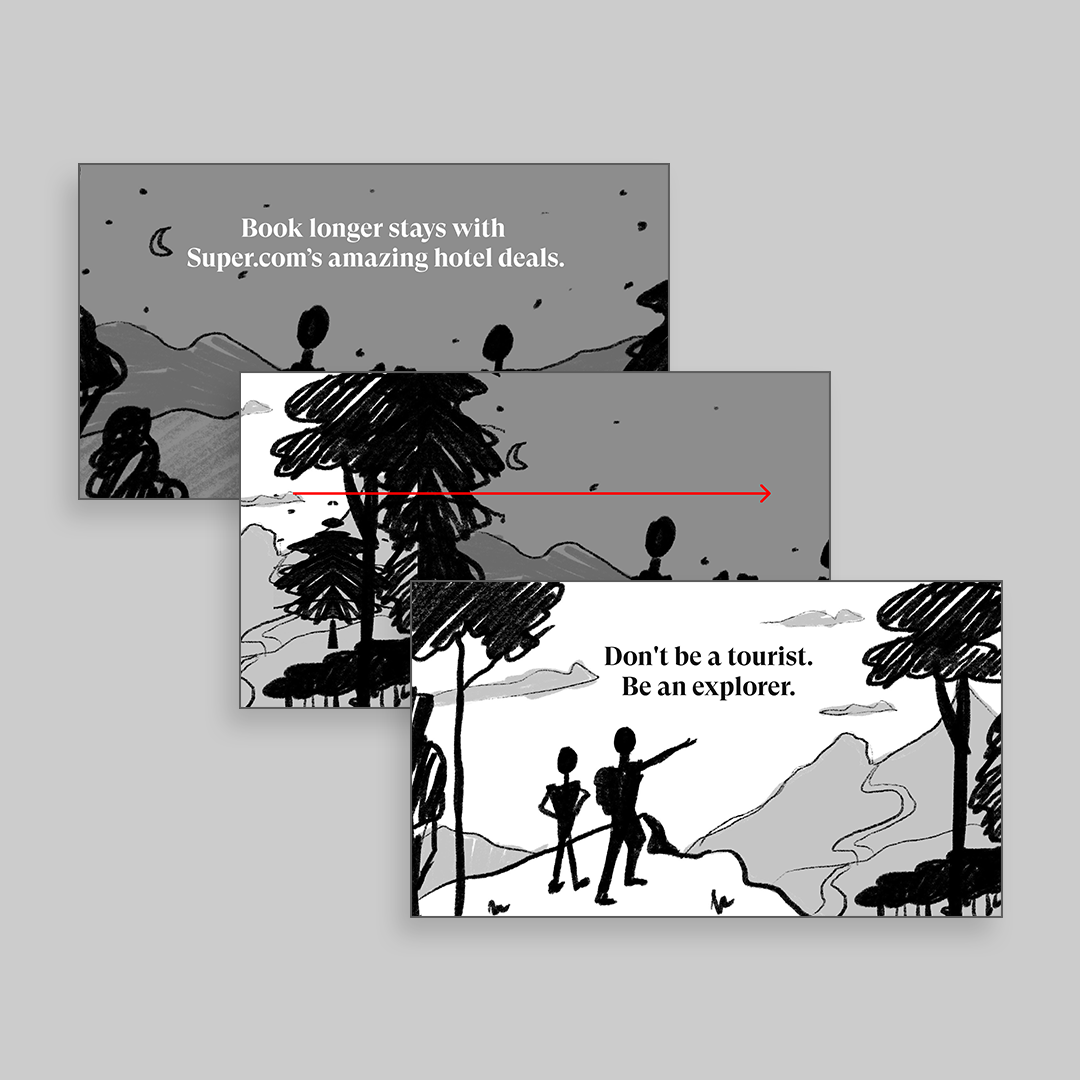 sketches for super.com explorer youtube ad by freshly cooked
