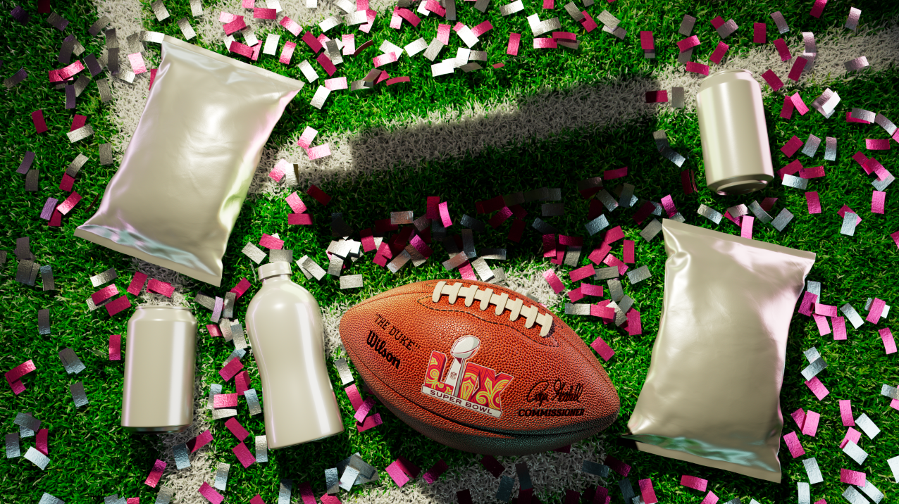 3D-rendered football field with realistic grass texture, showing initial stage of environment setup and lighting adjustments.