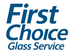 Logo for First Choice Glass Service in blue text on a white background.