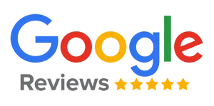 Google Reviews logo with the word "Google" in its colors, "Reviews", and five yellow stars.