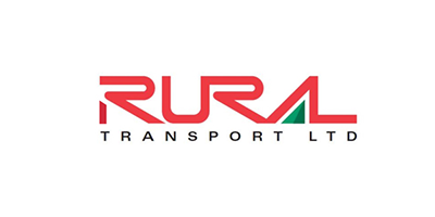 A red and green logo for rural transport ltd