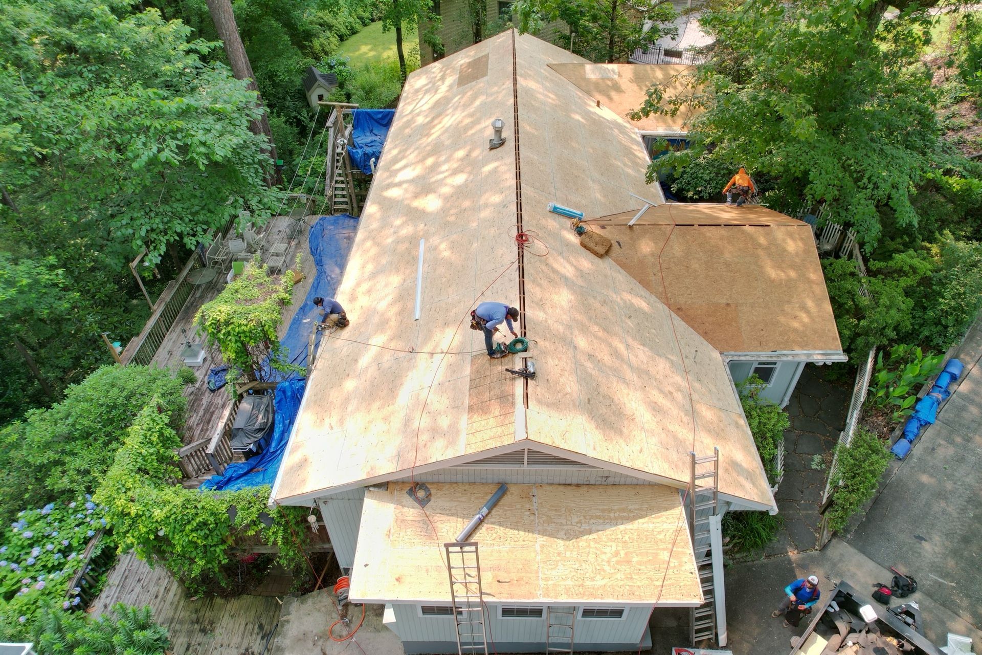 Roofing repair work on residential home