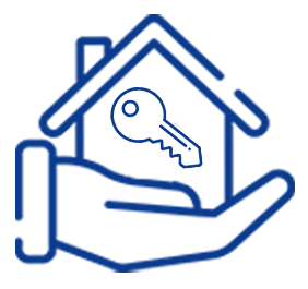 A hand is holding a house with a key inside of it.