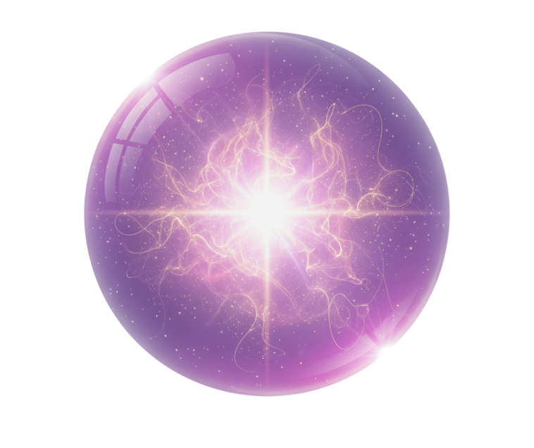 Purple orb with a bright light at its core, surrounded by swirling energy and sparkles.