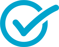 Segno di spunta blu all'interno di un cerchio blu, che indica un'attività completata o approvata.