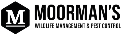 A black and white logo for moorman 's wildlife management.