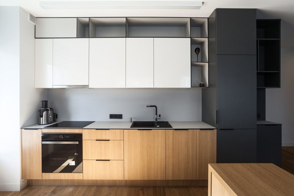 A Kitchen With Wooden Cabinets, White Cabinets — Elite Stone in Brisbane, QLD