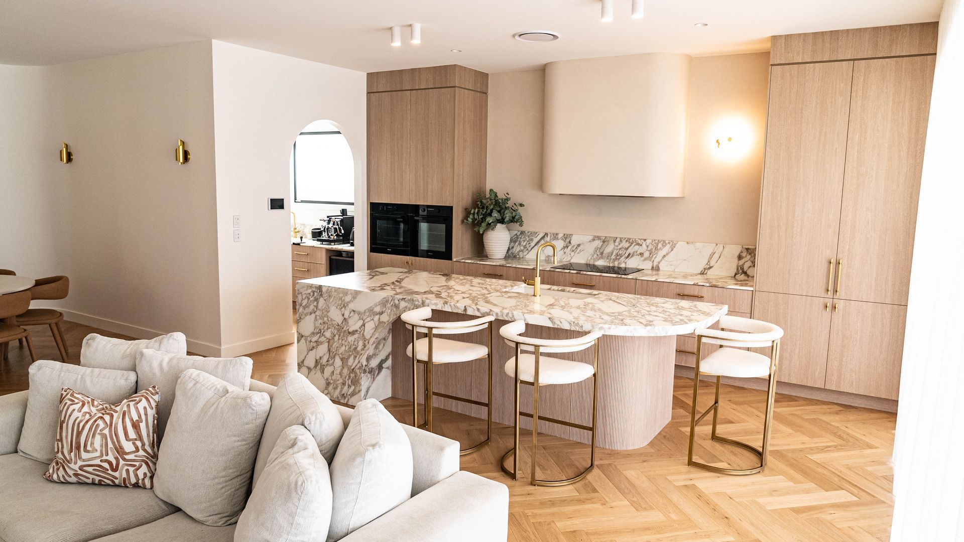 A Bright, Modern Open-plan Kitchen and Living Area With a Marble Island — Elite Stone in Tweed Heads South, NSW