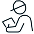 A line drawing of a person reading a book.