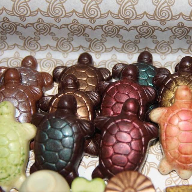 A bunch of chocolate turtles are sitting on a table