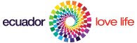 A logo for ecuador love life with a rainbow colored circle