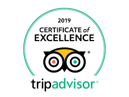 A certificate of excellence from tripadvisor is displayed on a white background.