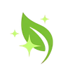 A green leaf with two stars around it on a white background.