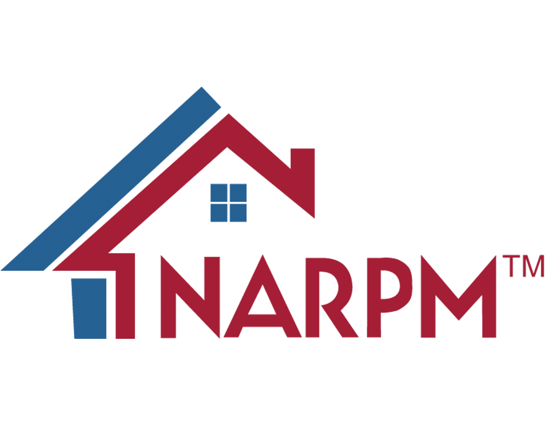 Logo of NARPM: a house with a blue roof and door, red walls, and the letters