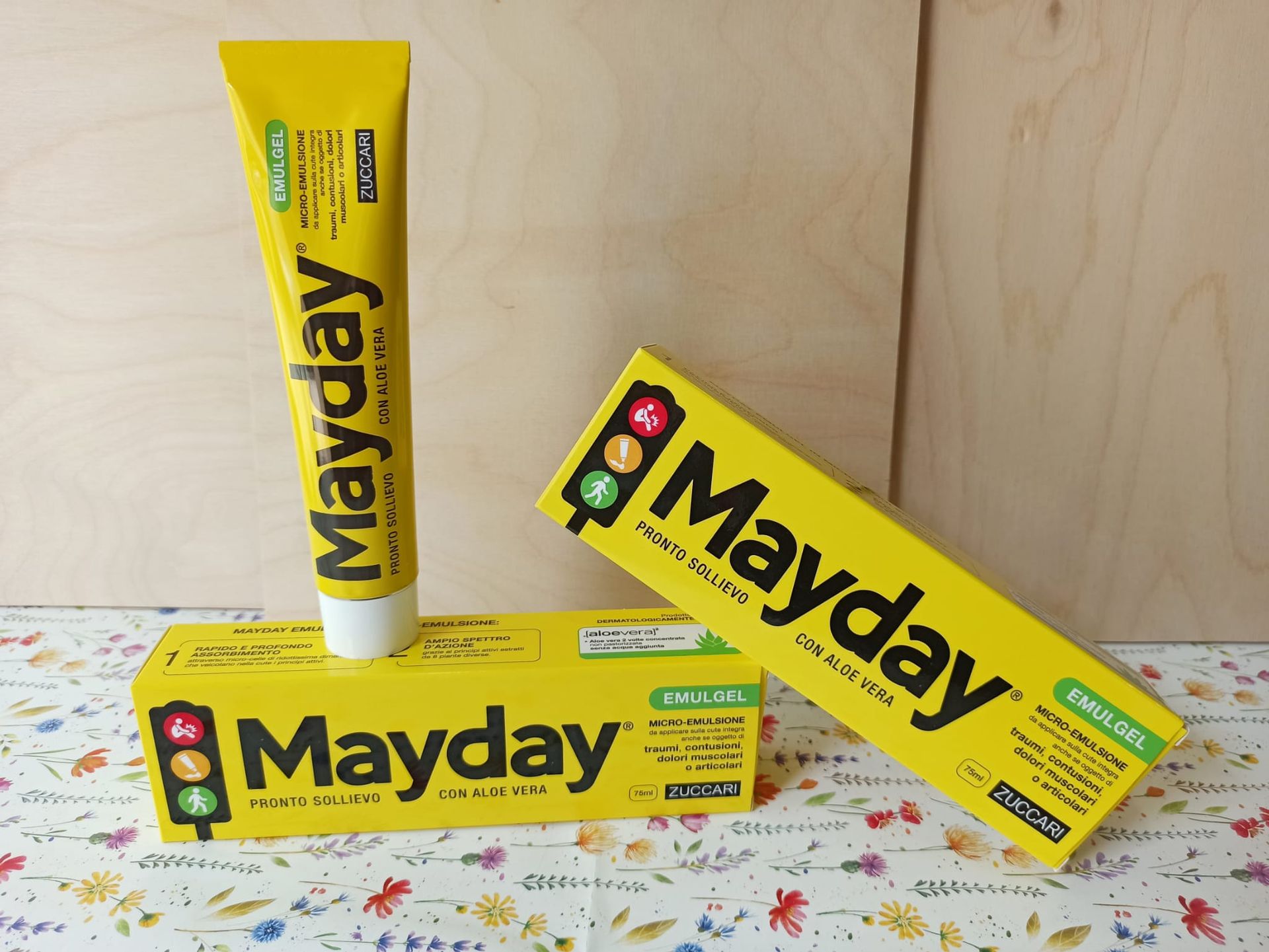 Zuccari Mayday da Airone a Poggibonsi Siena. emulgel pronto sollievo con Aloe Vera. Micro-emulsione utile in caso di traumi, contusioni, dolori muscolari o articolari.