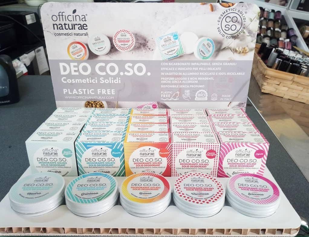 Officina Naturae deodoranti solidi CO.SO. Poggibonsi Siena. ingredienti 100% naturali, non impedisce la traspirazione, assenza di conservanti, coloranti o profumi di sintesi.
