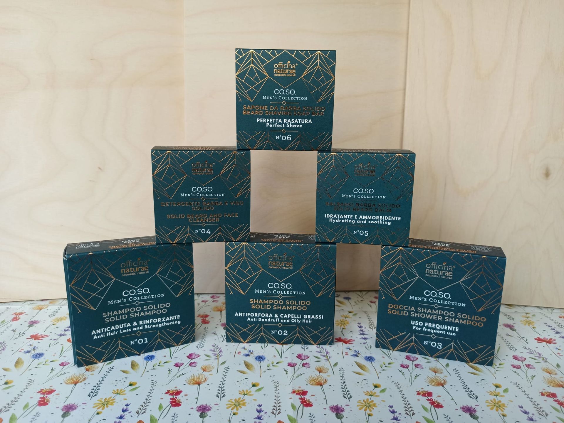 Officina Naturae linea cosmetici solidi uomo CO.SO. Poggibonsi Siena. shampoo, detergente barba e viso, balsamo barba e sapone da barba. Formula concentrata senz'acqua plastic free.