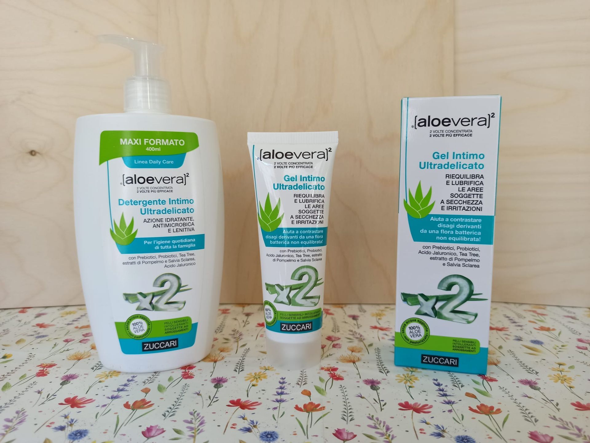 Zuccari linea Aloe vera Poggibonsi Siena. con gel e succo non pastorizzato preservati attraverso il processo di ReversOsmose. Detergente intimo e gel intimo delicato.