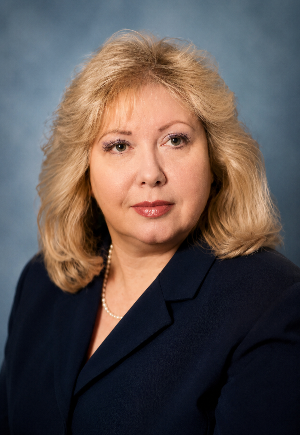 Anna Marlow headshot. A blonde woman wearing a dark blazer and pearl necklace.