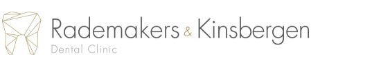Logo van Rademakers & Kinsbergen Tandartspraktijk. Met een geometrisch tandpictogram en de naam van de kliniek.