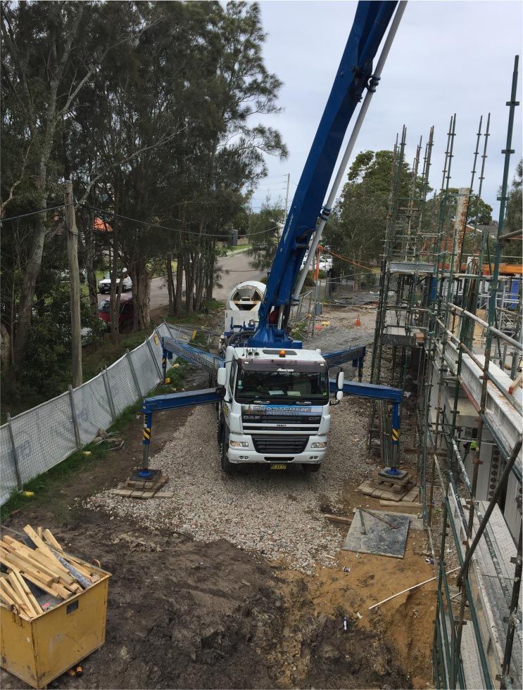 Concrete Pump Truck on a Construction Site — Easy Mix Concrete in Berkeley Vale, NSW