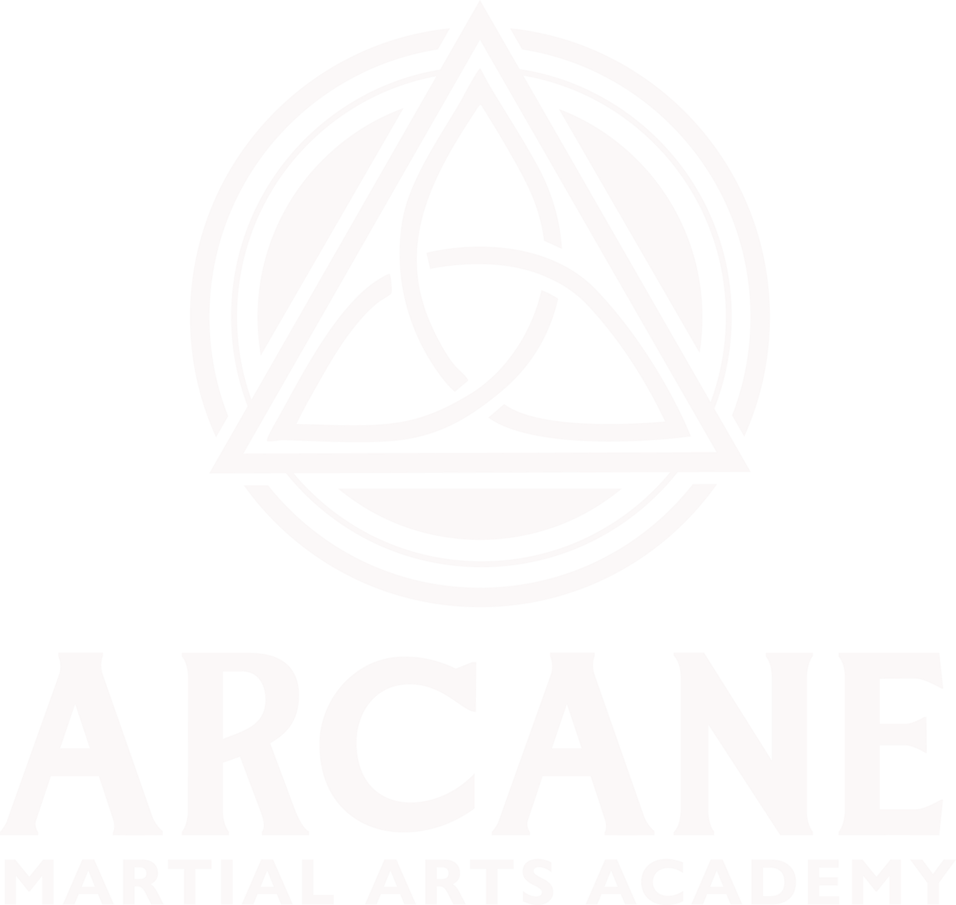 White logo for Arcane Martial Arts Academy, featuring a triangular knot emblem above the academy's name in block letters.