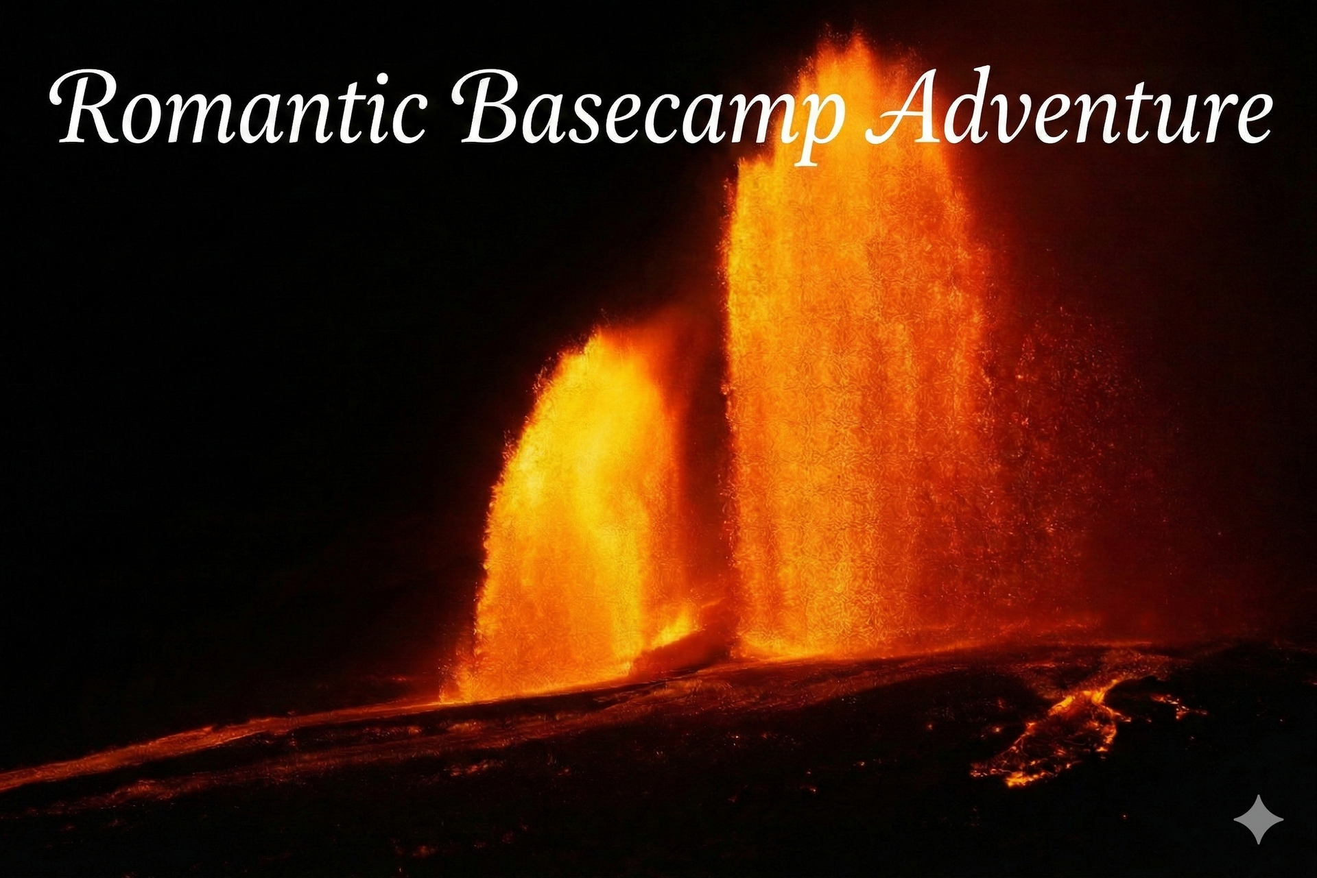 Glowing Kilauea eruptions, night setting. Text overlay: