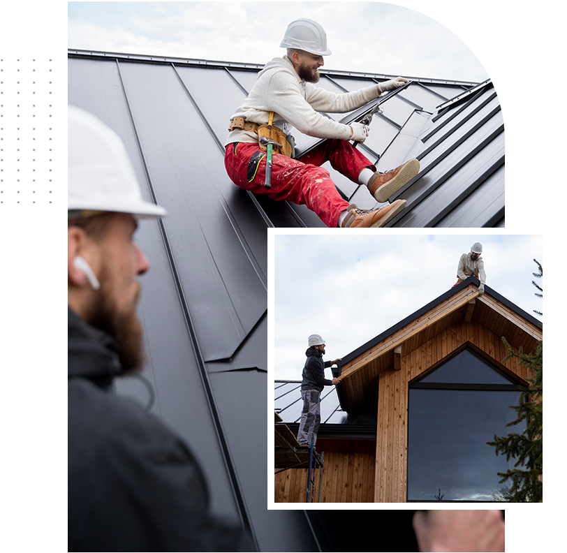 A man is sitting on the roof of a house.