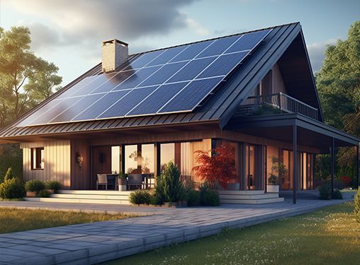 A house with solar panels on the roof.