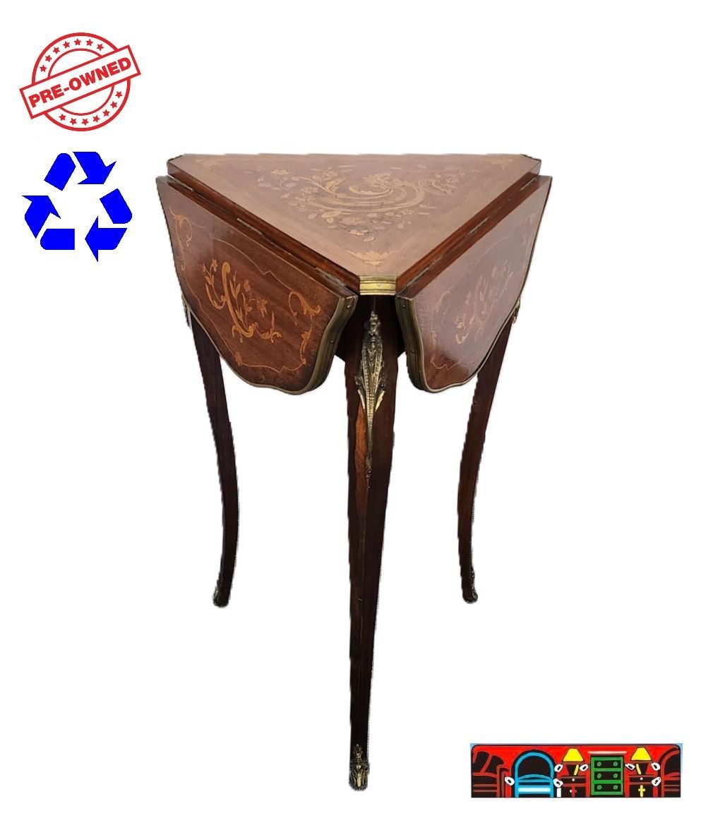 20th Century French Louis XV Satinwood Inlay Triple Drop Leaf Side Table is available at Bratz-CFW in Fort Myers, FL.