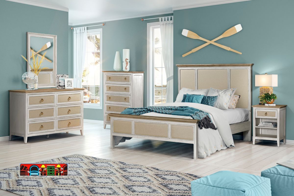 Captiva Island Coastal Bedroom Set, featuring a white and sand two-tone finish, 