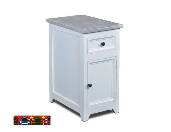 small two-tone white/grey chairside table with 1 drawer and 1 door for sale at Bratz-CFW Ft. Myers FL
