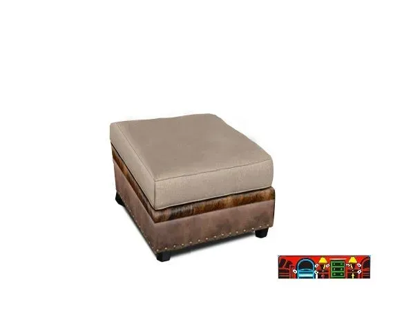 light brown Ottoman with dark brown faux leather trim