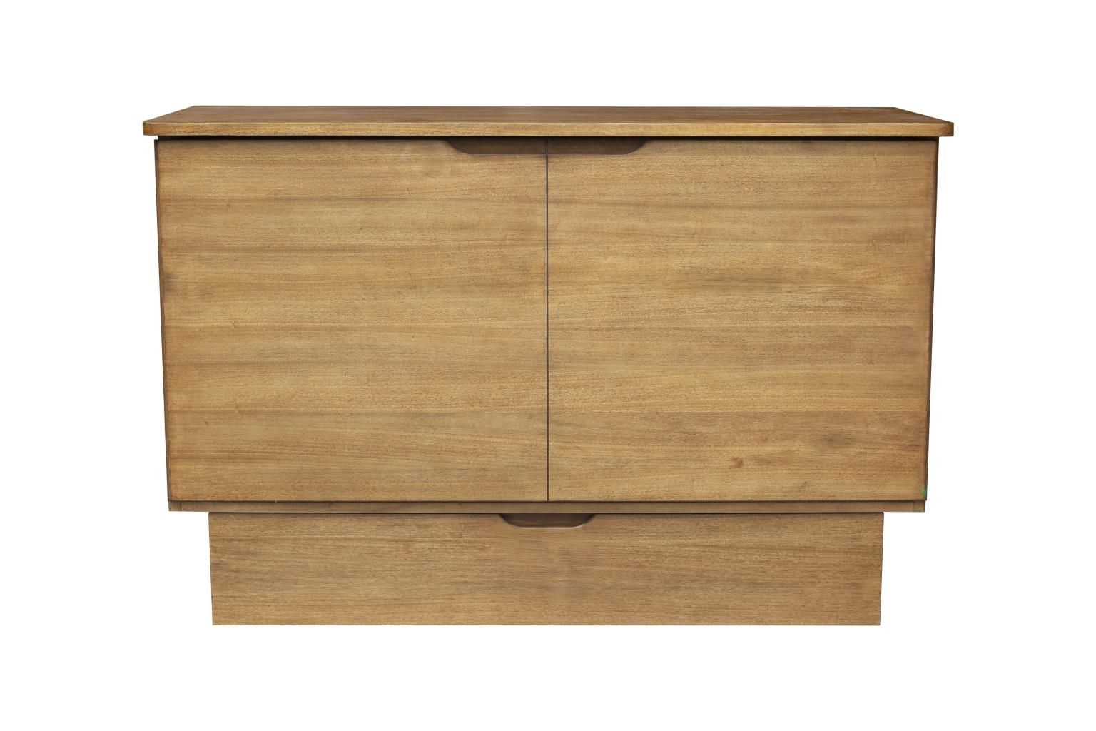 Natural wood finish Cabinet bed. Clean lines with no visible hardware. Large drawer at the bottom.