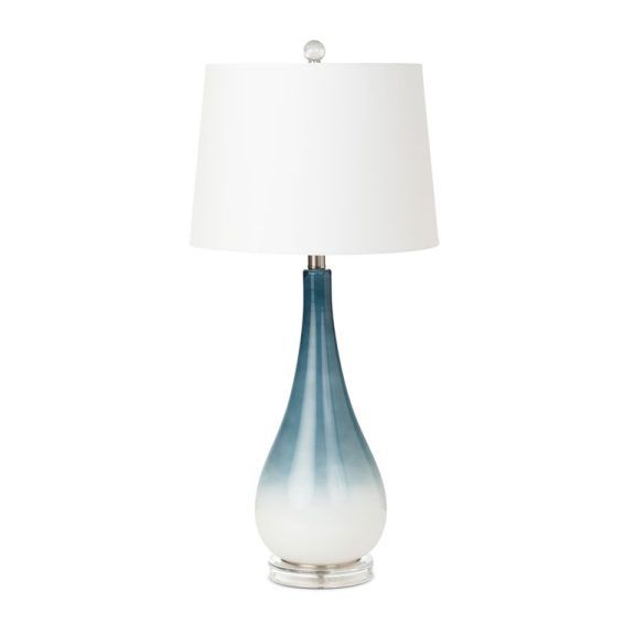 30.5” Glass Table Lamp, Blue/White