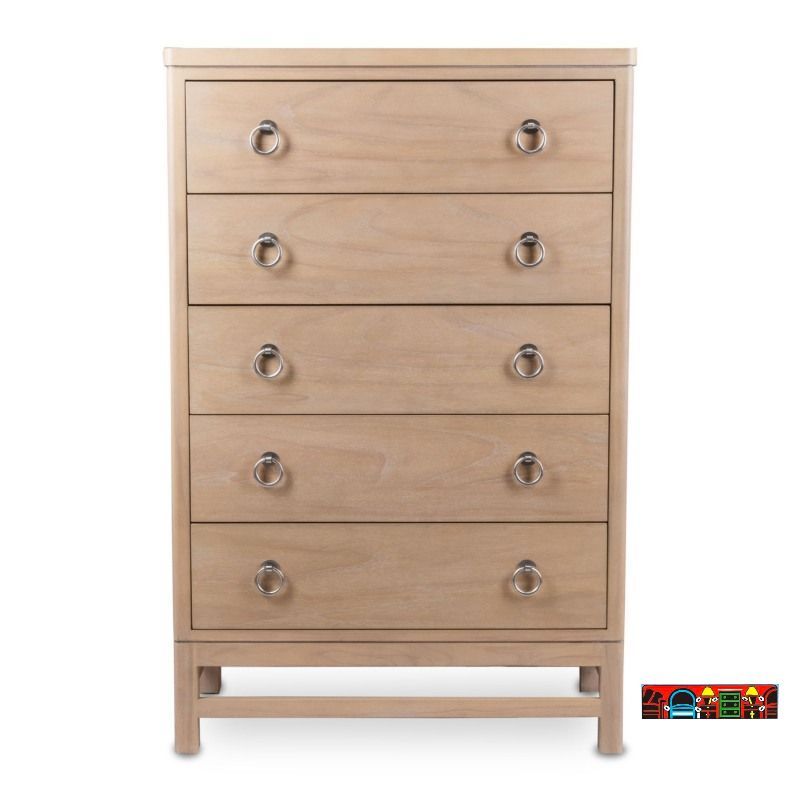 Monterey bedroom chest, casual style, sandstone color, with 5 drawers, available for sale at Bratz-CFW.