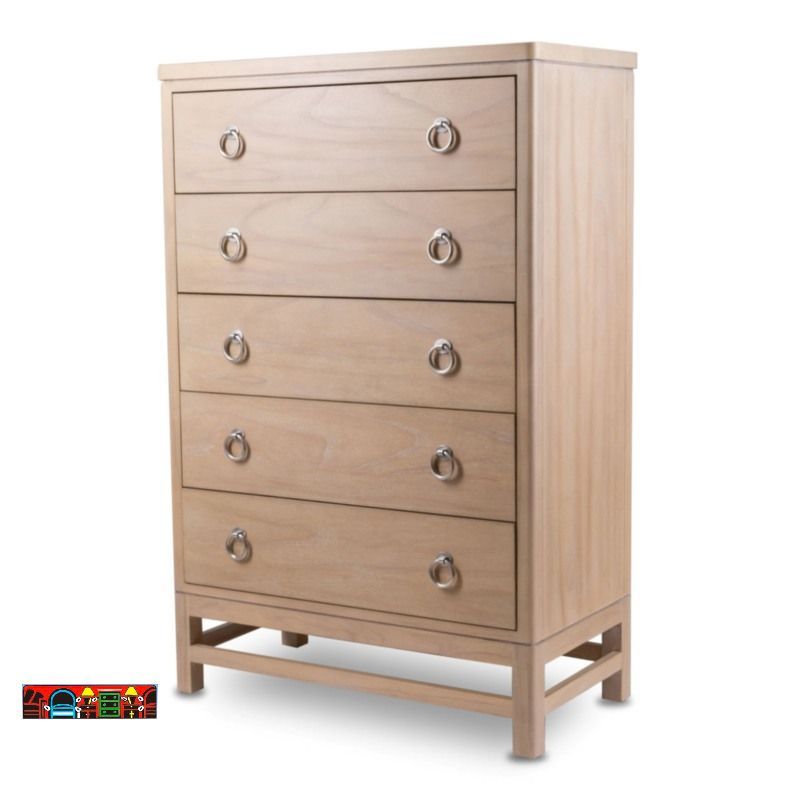 The Monterey bedroom chest, featuring a casual design, is crafted from solid wood with a sandstone finish and is currently on sale at Bratz-CFW.